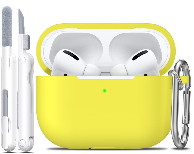 R-fun for AirPods Pro 2nd/1st Generation Case with Cleaner Kit,Soft Silicone Protective Case Cover for Apple AirPod Pro 2/1 for Women Men,AirPods Pro Case Accessories with Keychain,Yellow - Image 1